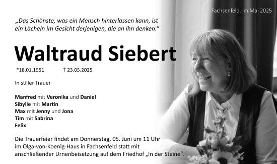 Traueranzeige von Waltraud Siebert von Schwäbische Post