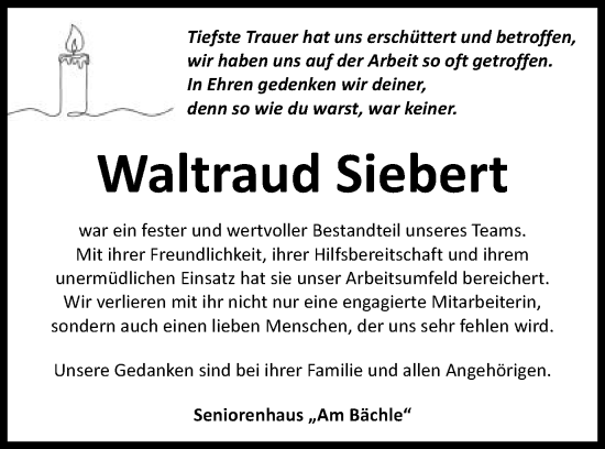 Traueranzeige von Waltraud Siebert von Schwäbische Post