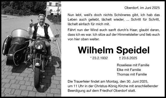 Traueranzeige von Wilhelm Speidel von Schwäbische Post