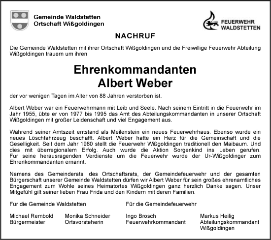 Traueranzeige von Albert Weber von Gmünder Tagespost