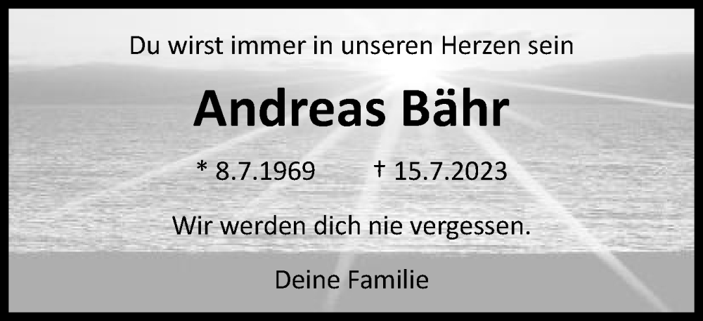  Traueranzeige für Andreas Bähr vom 15.07.2025 aus Schwäbische Post