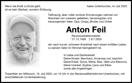 Traueranzeige von Anton Feil von Schwäbische Post