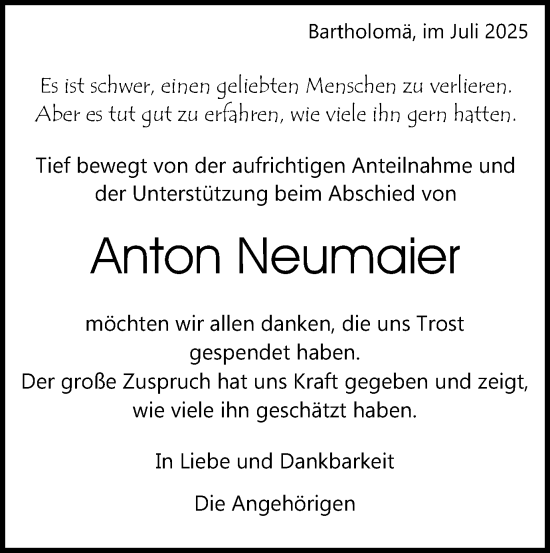 Traueranzeige von Anton Neumaier von Gmünder Tagespost