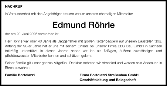 Traueranzeige von Edmund Röhrle von Schwäbische Post