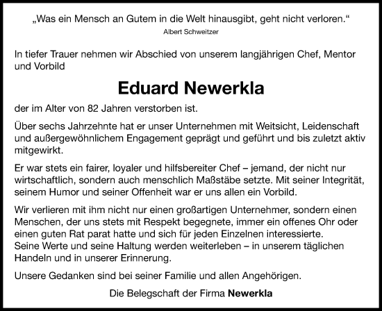 Traueranzeige von Eduard Newerkla von Schwäbische Post