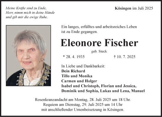 Traueranzeige von Eleonore Fischer von Schwäbische Post