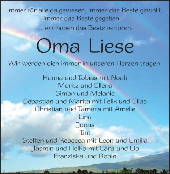 Traueranzeige von Elisabeth Leis von Schwäbische Post