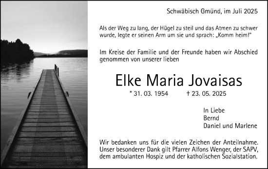 Traueranzeige von Elke Maria Jovaisas von Gmünder Tagespost