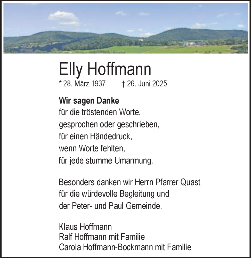  Traueranzeige für Elly Hoffmann vom 26.07.2025 aus Schwäbische Post