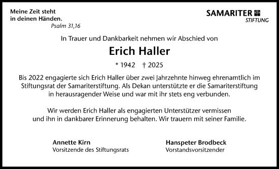 Traueranzeige von Erich Haller von Schwäbische Post