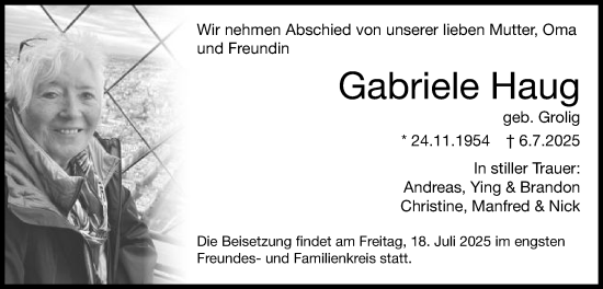 Traueranzeige von Gabriele Haug von Gmünder Tagespost