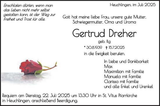 Traueranzeige von Gertrud Dreher von Gmünder Tagespost