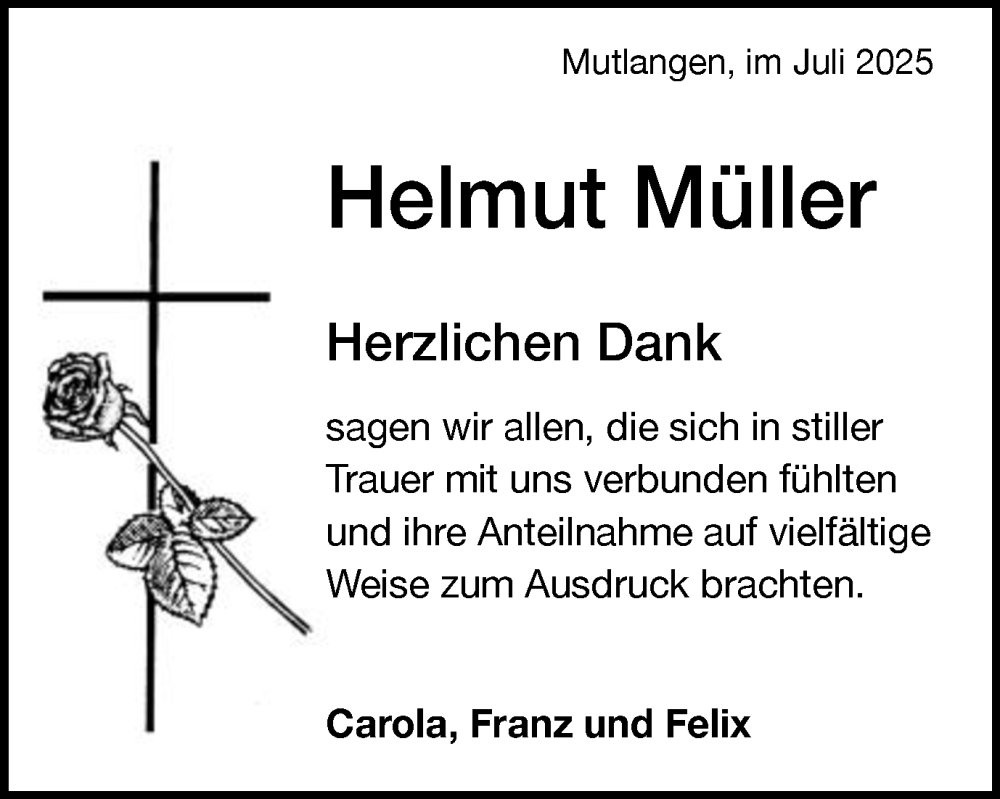  Traueranzeige für Helmut Müller vom 16.07.2025 aus Gmünder Tagespost