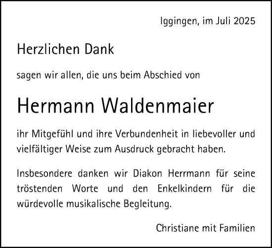 Traueranzeige von Hermann Waldenmaier von Gmünder Tagespost