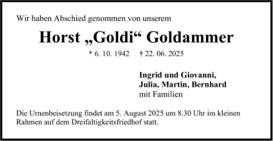 Traueranzeige von Horst Goldammer von Gmünder Tagespost