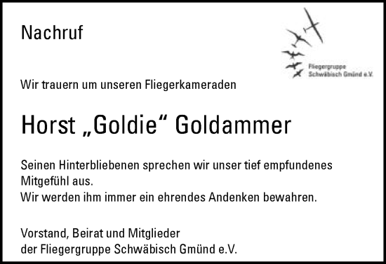 Traueranzeige von Horst Goldammer von Gmünder Tagespost