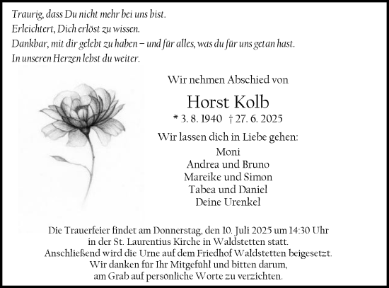 Traueranzeige von Horst Kolb von Gmünder Tagespost