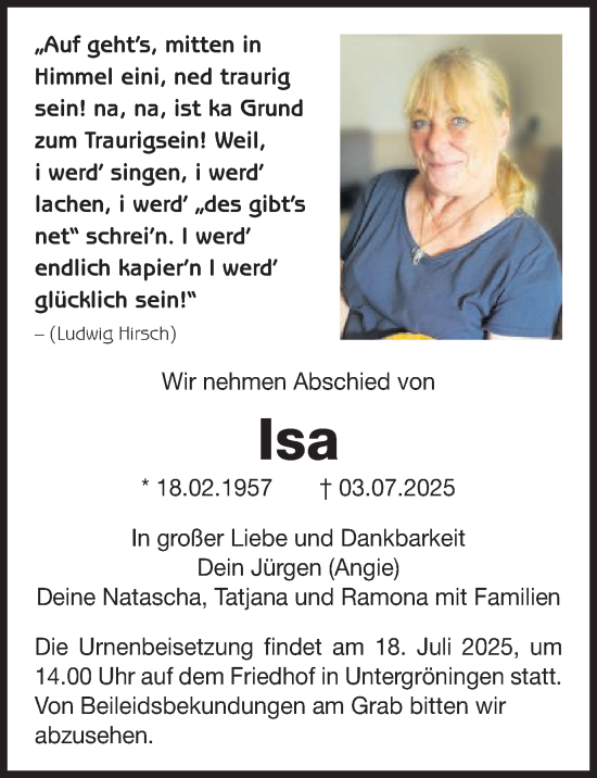 Traueranzeige von Isa  von Schwäbische Post