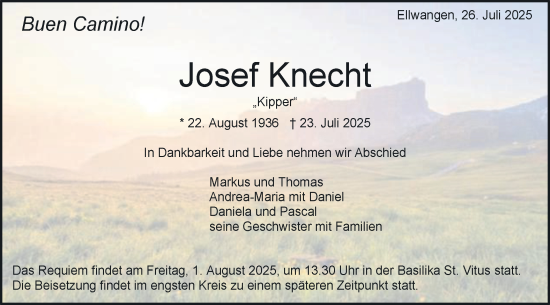 Traueranzeige von Josef Knecht von Schwäbische Post