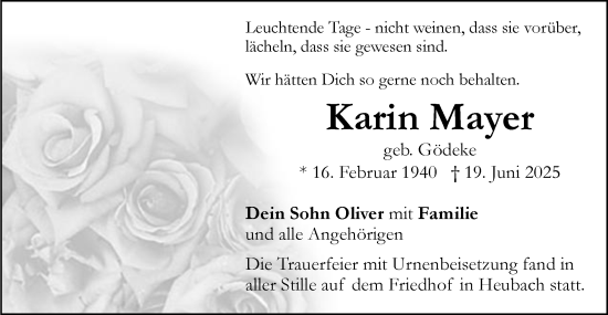 Traueranzeige von Karin Mayer von Gmünder Tagespost