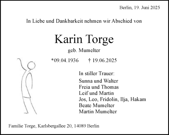 Traueranzeige von Karin Torge von Schwäbische Post