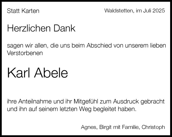 Traueranzeige von Karl Abele von Gmünder Tagespost