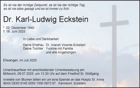 Traueranzeige von Karl-Ludwig Eckstein