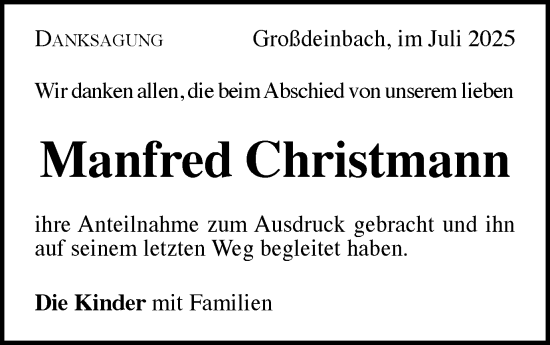 Traueranzeige von Manfred Christmann von Gmünder Tagespost