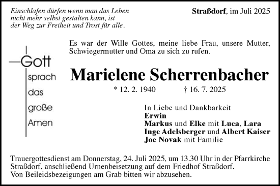 Traueranzeige von Marielene Scherrenbacher von Gmünder Tagespost