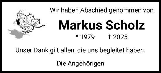 Traueranzeige von Markus Scholz von Schwäbische Post