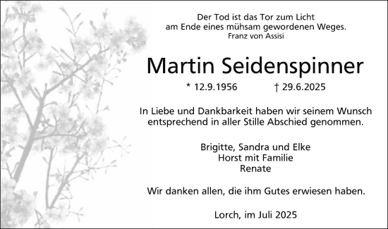 Traueranzeige von Martin Seidenspinner von Gmünder Tagespost