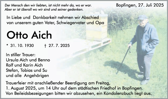 Traueranzeige von Otto Aich von Schwäbische Post