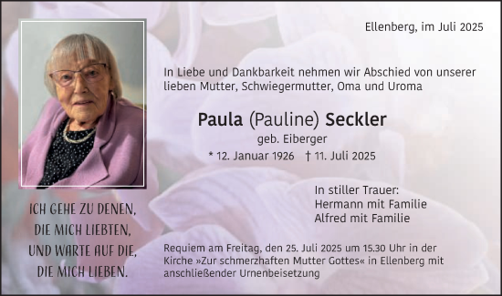 Traueranzeige von Paula Seckler von Schwäbische Post