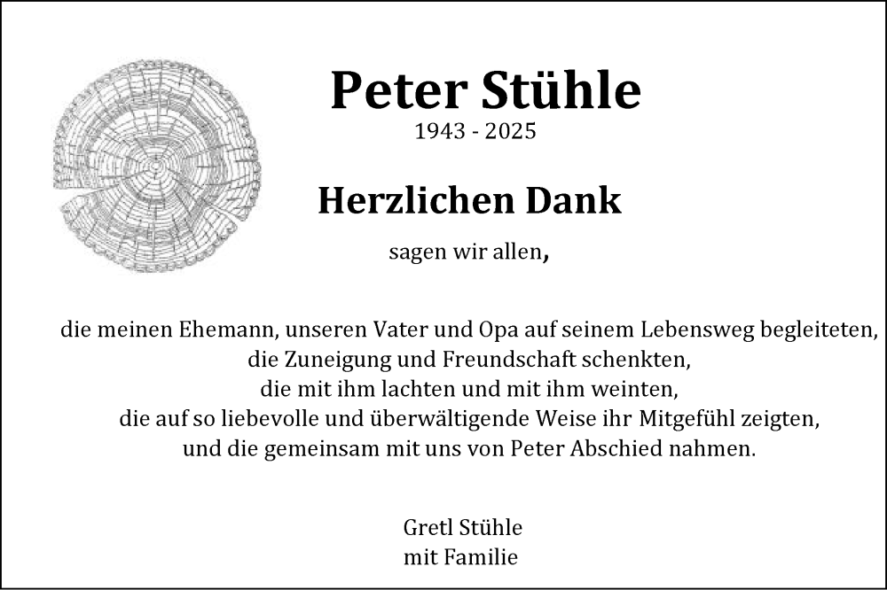  Traueranzeige für Peter Stühle vom 26.07.2025 aus Gmünder Tagespost