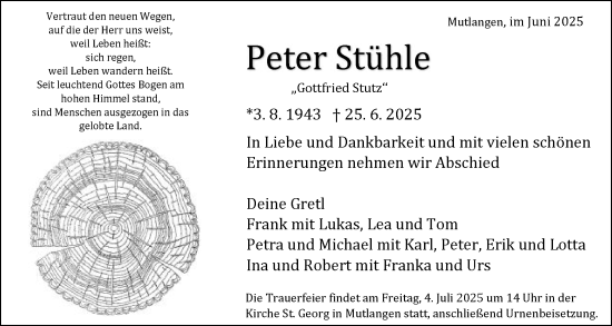 Traueranzeige von Peter Stühle von Gmünder Tagespost