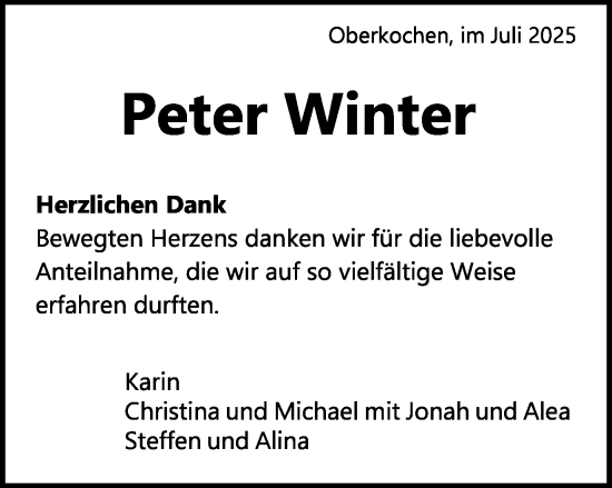 Traueranzeige von Peter Winter von Schwäbische Post