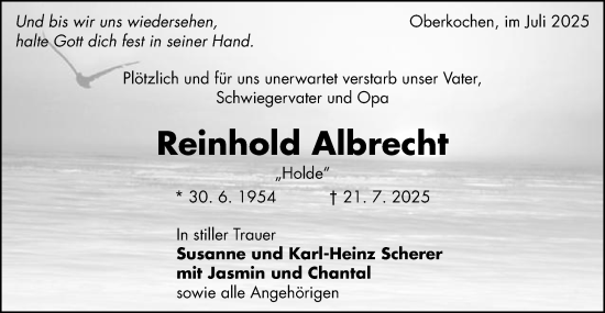 Traueranzeige von Reinhold Albrecht von Schwäbische Post