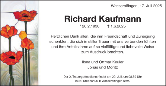 Traueranzeige von Richard Kaufmann von Schwäbische Post
