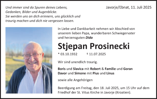 Traueranzeige von Stjepan Prosinecki von Schwäbische Post