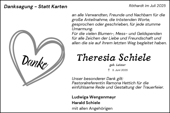 Traueranzeige von Theresia Schiele von Schwäbische Post