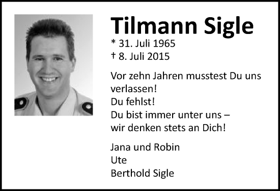 Traueranzeige von Tilmann Sigle von Schwäbische Post