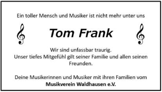 Traueranzeige von Tom Frank von Schwäbische Post