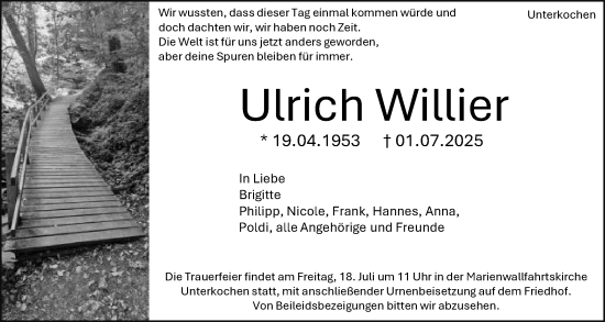 Traueranzeige von Ulrich Willier von Schwäbische Post