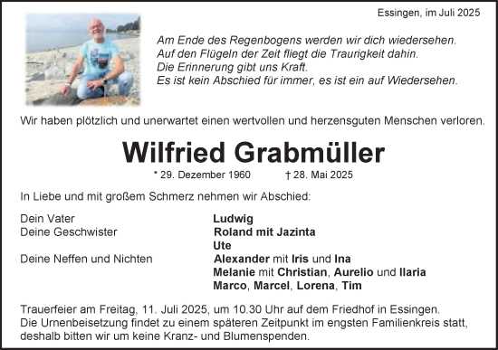 Traueranzeige von Wilfried Grabmüller von Schwäbische Post