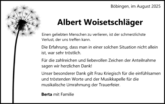 Traueranzeige von Albert Woisetschläger von Gmünder Tagespost