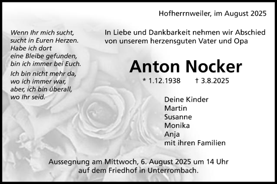 Traueranzeige von Anton Nocker von Schwäbische Post
