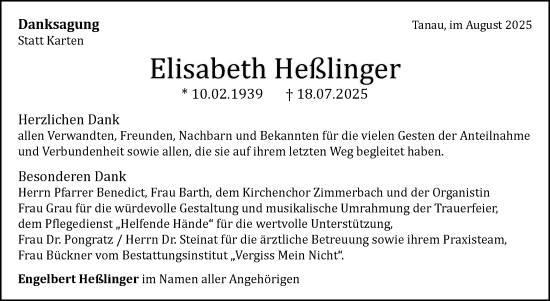 Traueranzeige von Elisabeth Heßlinger von Gmünder Tagespost