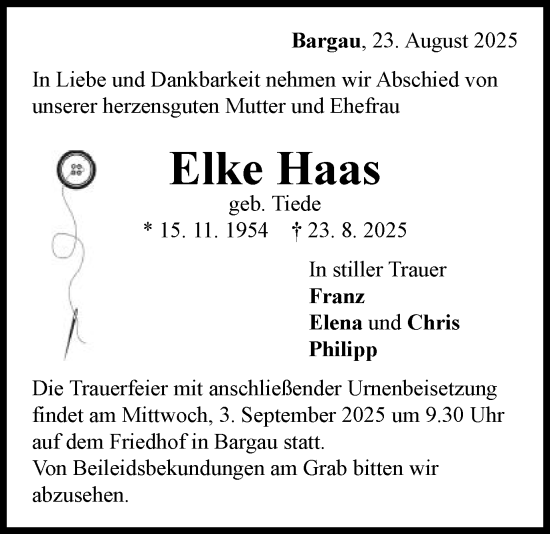 Traueranzeige von Elke Haas von Gmünder Tagespost