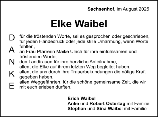 Traueranzeige von Elke Waibel von Gmünder Tagespost
