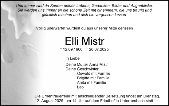 Traueranzeige von Elli Mistr von Schwäbische Post